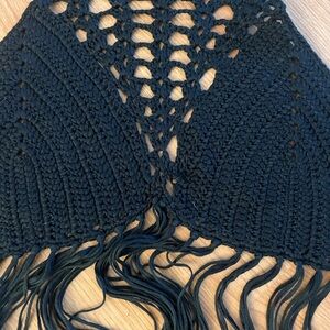 BOHO BLACK FRINGE CROCHET HALTER TOP